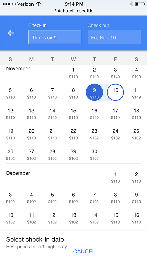 Mobile Hotel Prices In Calendar View Top Suite Web Marketing