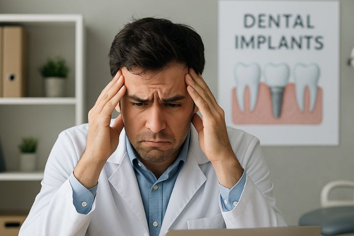 Dentist looking frustrated because he doesn't have enough implant patients