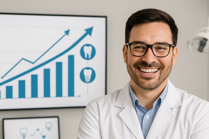 Dentist looking happy because his business is growing